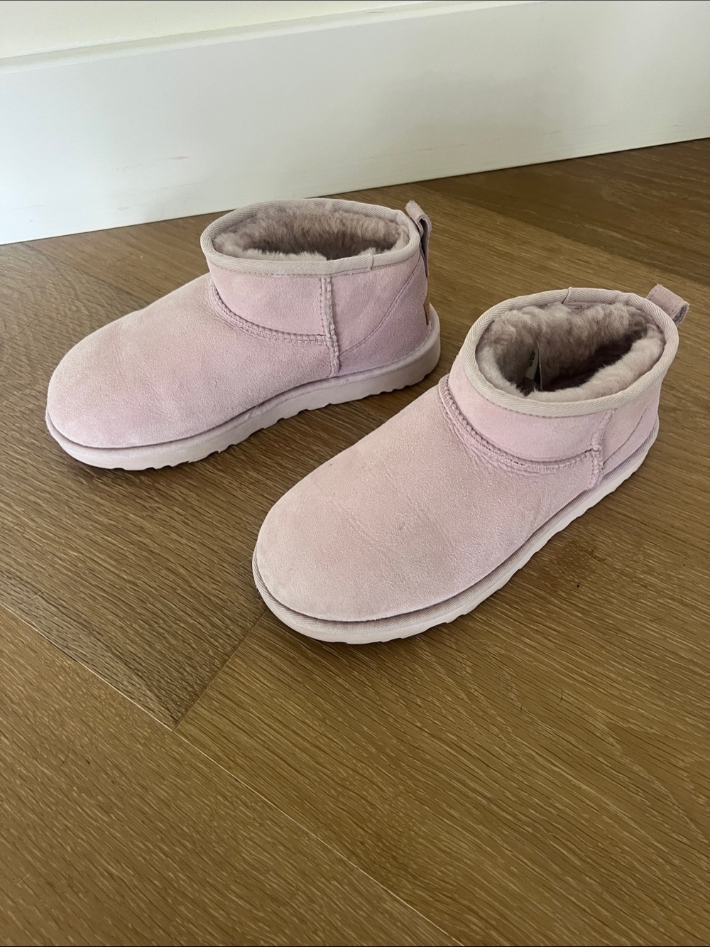 UGG Pink Suede Shearling-Lined Ankle Booties